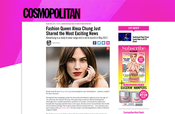 fashion queen Alexa Chung blog page in Cosmopolitan Online Magazine Brand