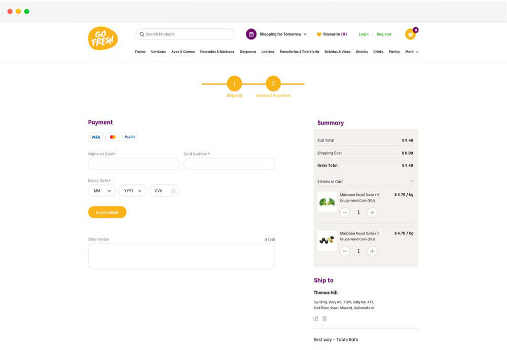 Payment page of the ecommerece grocery website