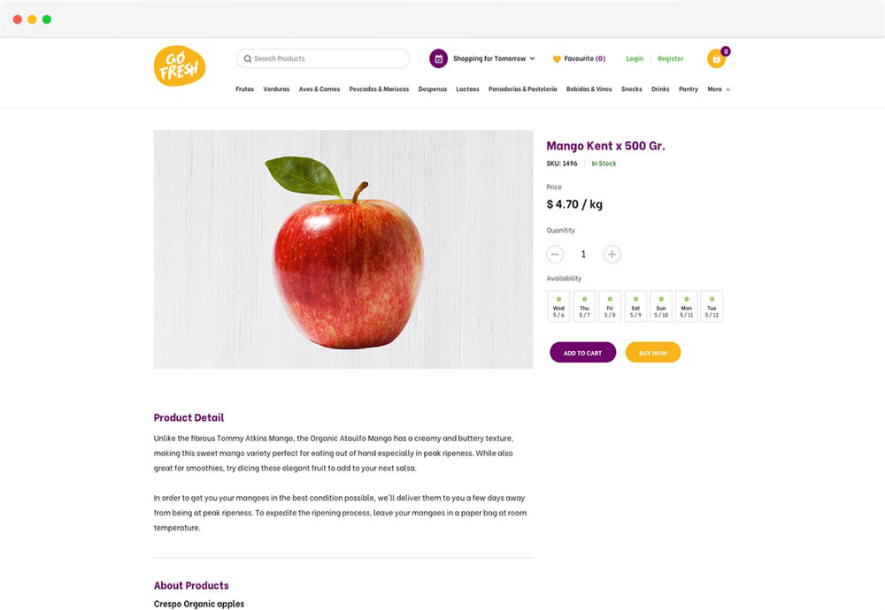 Apple vegetable page of the ecommerece grocery website