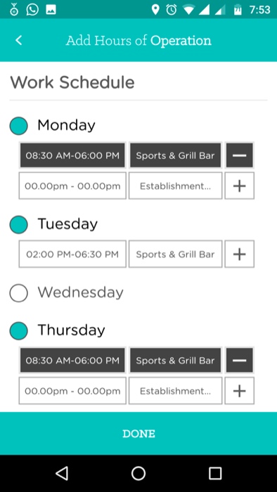 work schedule page of Boty a marketing platform for restaurants