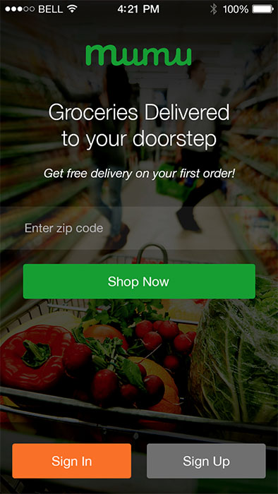 zip code page of online grocery shopping mobile app