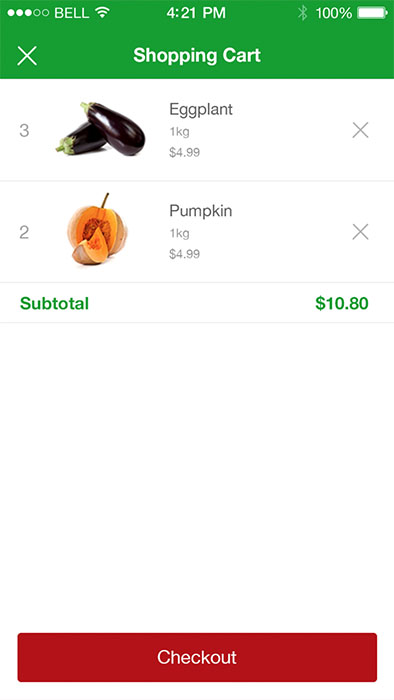 vegetable added in cart of online grocery shopping mobile app