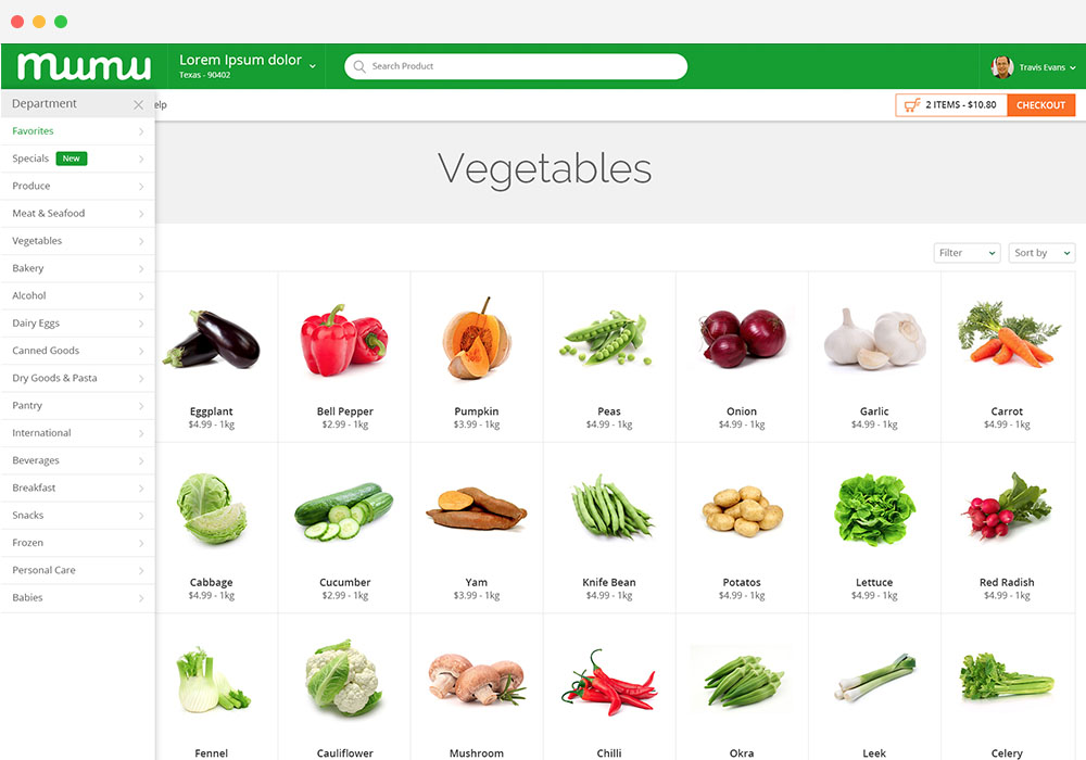 vegetables in Online Grocery Shopping web Store