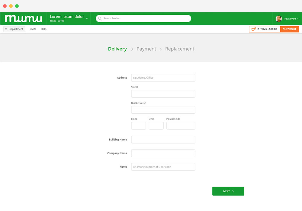 delivery details page of Online Grocery Shopping web Store