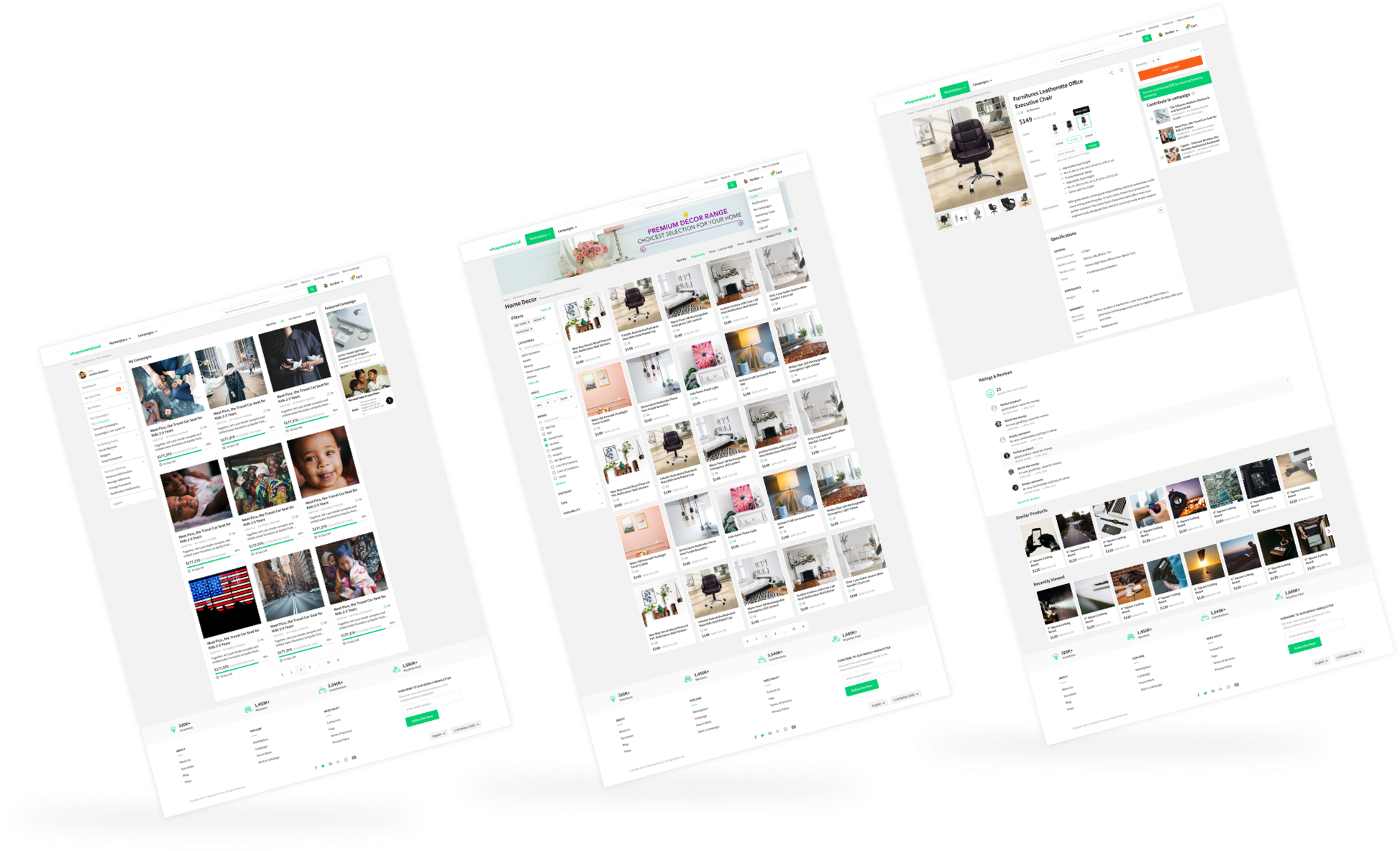 Pages of an ecommerece marketplace
