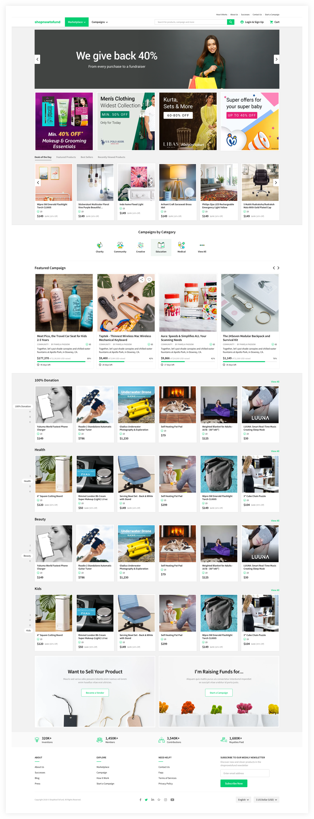 homepage of an ecommerece marketplace