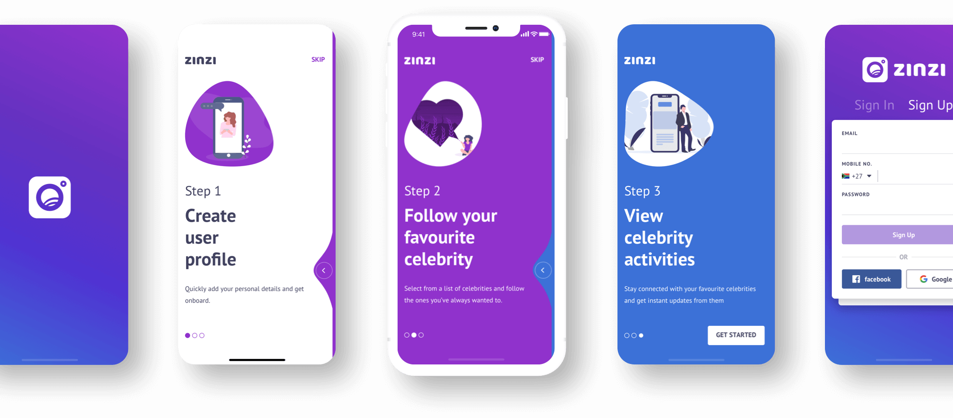 Profile setup of Zinzi a Social Media App for Celebrities